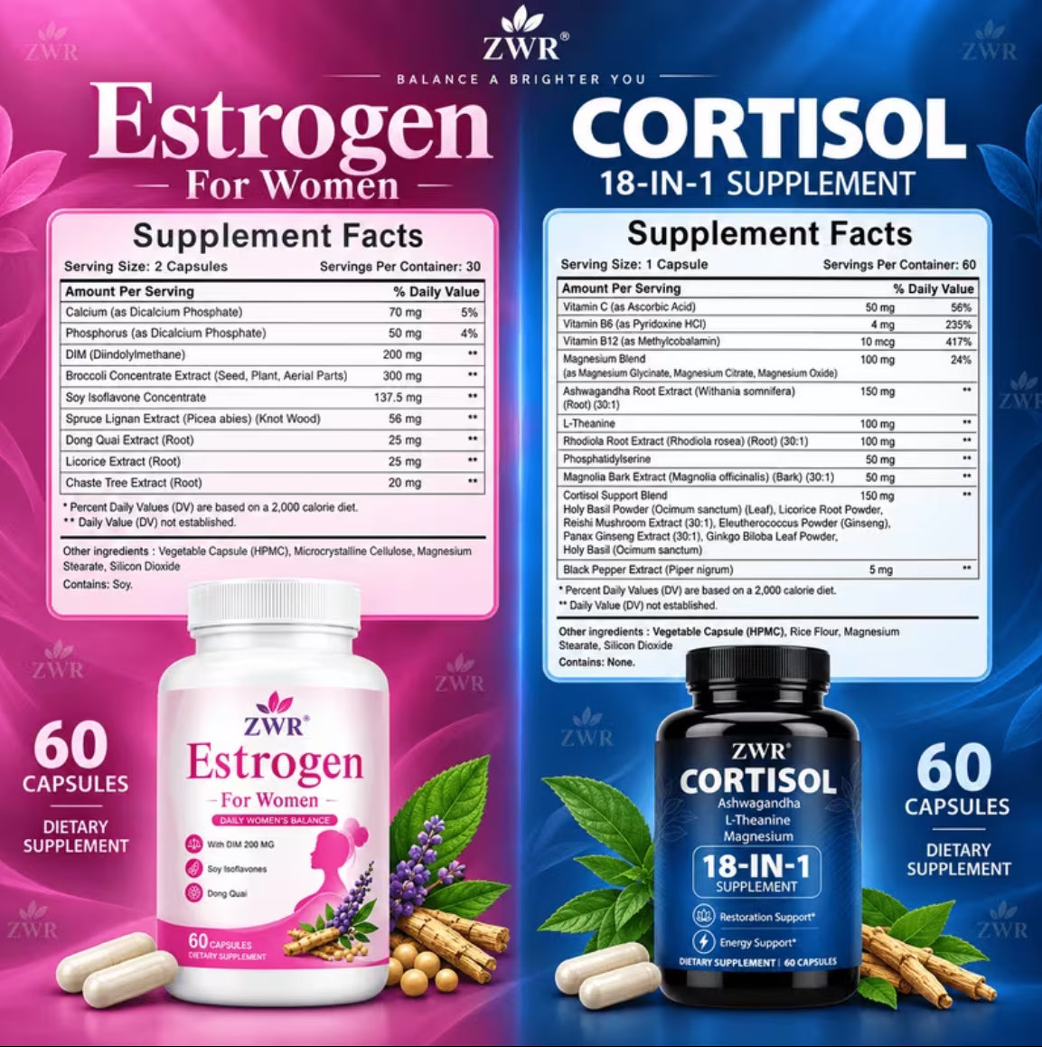 2pcs(1+1)Estrogen & Cortisol Capsules Bundle - for Women's Balance
