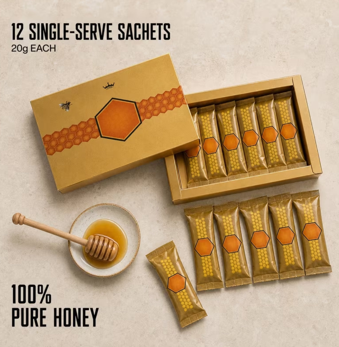 Super Pure Honey With Bee Pollen (12 Sachets, 20 g Each)