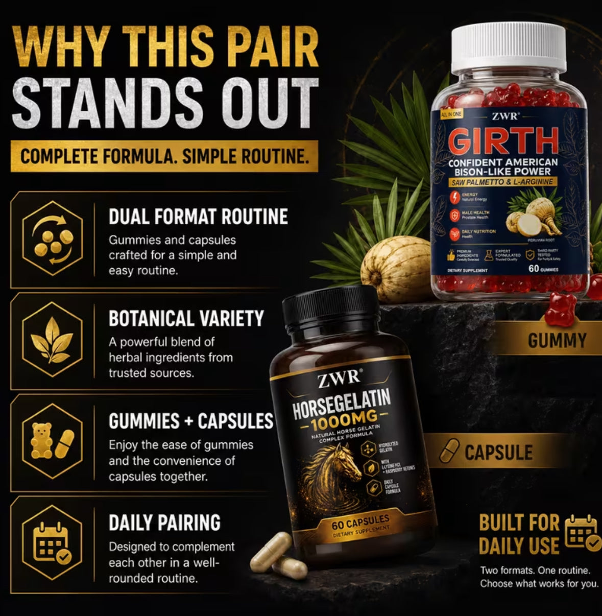Girth Gummies And Horse Gelatin Capsules 1+1 Men'S Botanical Set