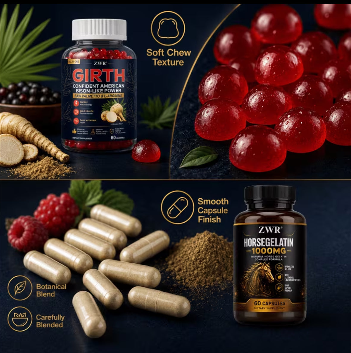 Girth Gummies And Horse Gelatin Capsules 1+1 Men'S Botanical Set