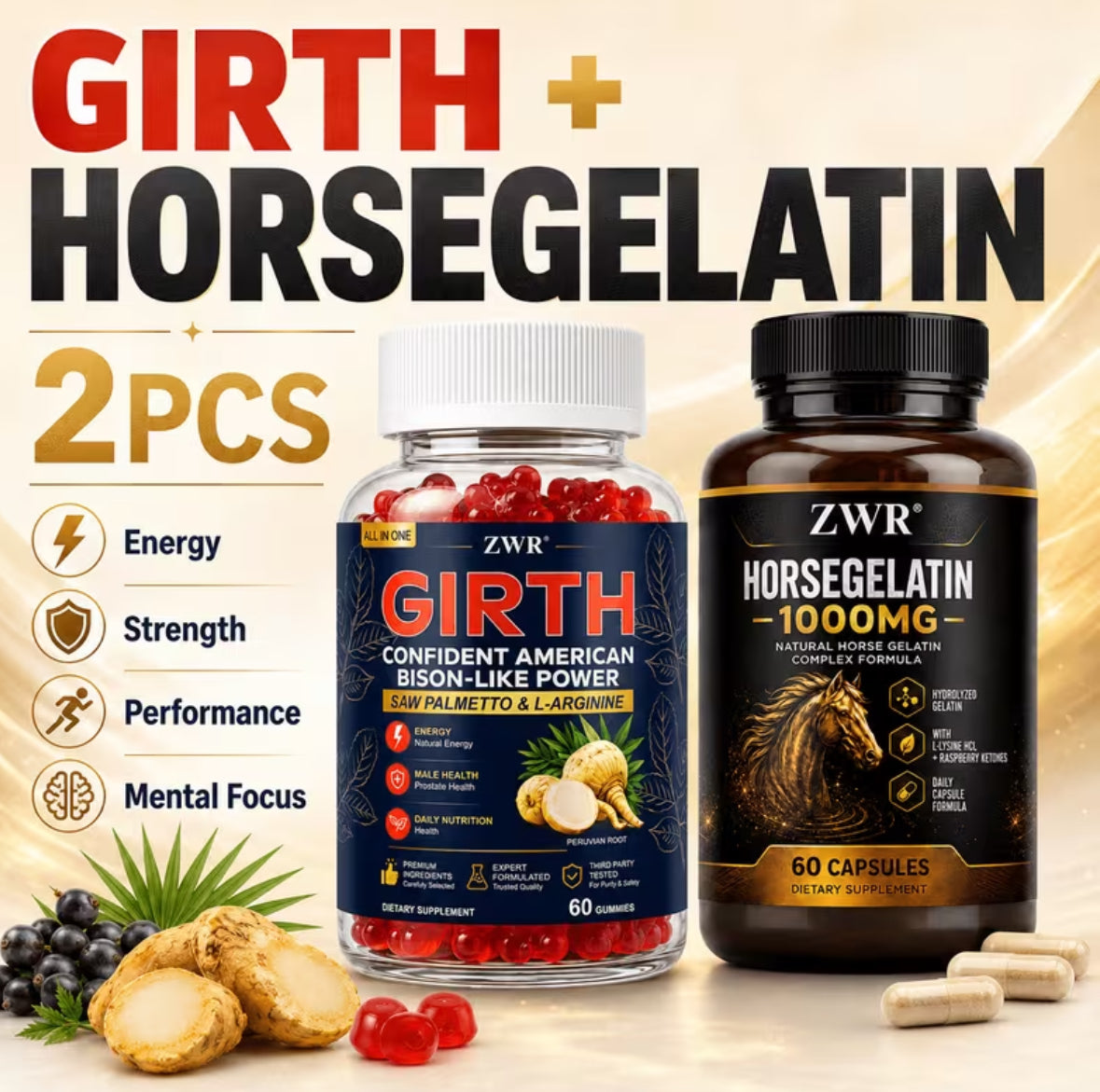 Girth Gummies And Horse Gelatin Capsules 1+1 Men'S Botanical Set