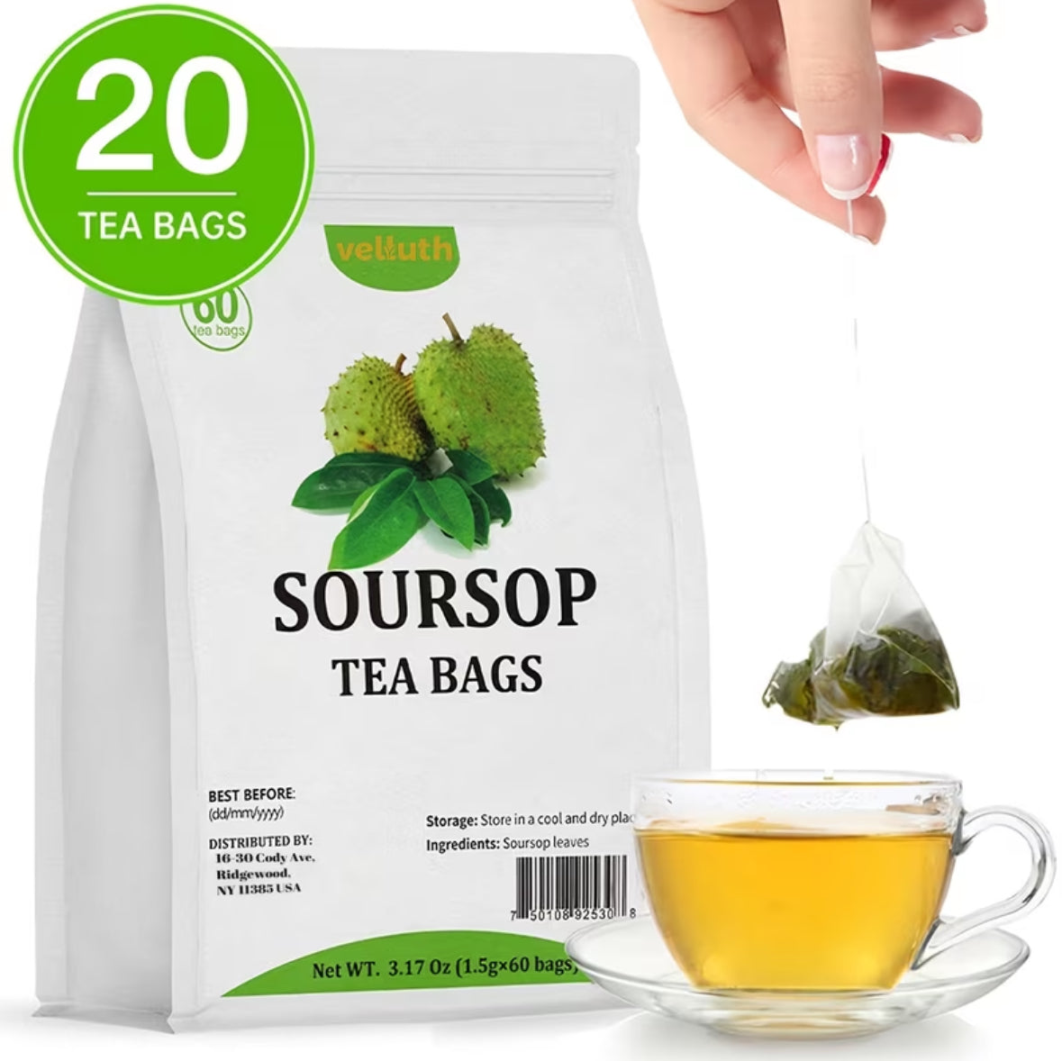 Premium Soursop Leaf Tea Bags, 20 Tea Bags, Selected 100% Soursop Leaf Tea Bags, Caffeine Free, Afternoon Tea, Healthy Tea Bags, Healthy Food Promotes Digestion, Rich In Nutrition. Halloween Gifts