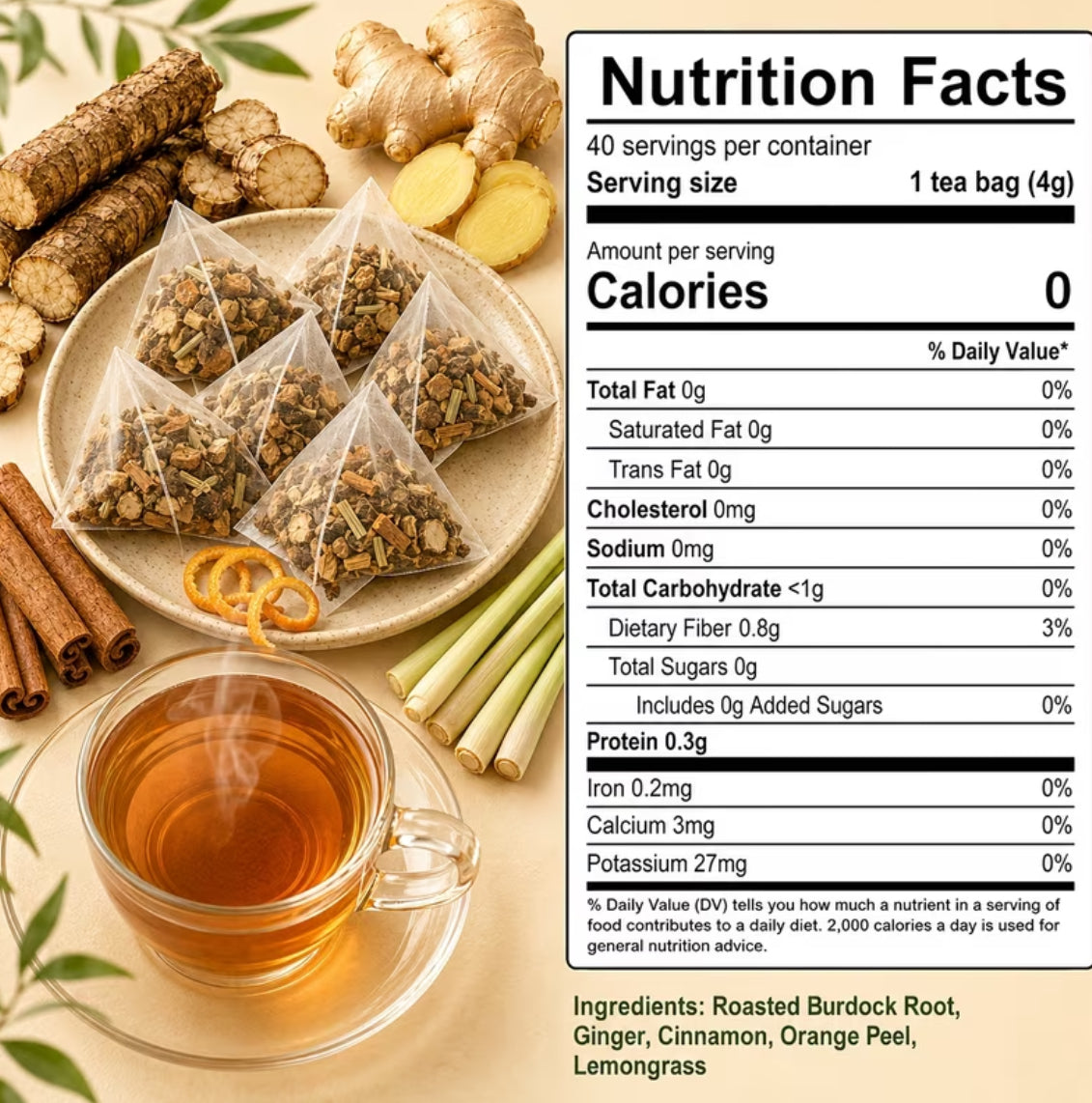 40 Bags Roasted Burdock Root Tea Bags