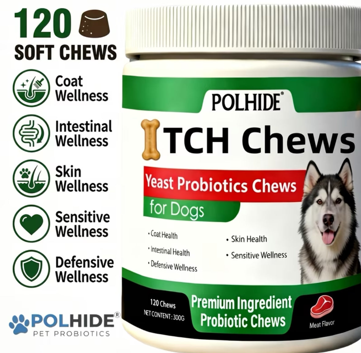Heart-Shaped, 120 Grains Yeast Soft Probiotic Chews for Dogs