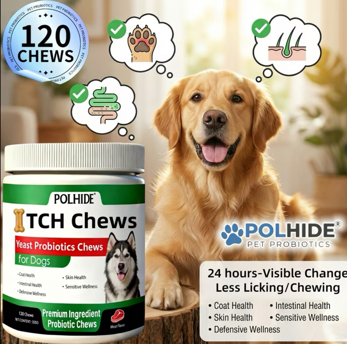 Heart-Shaped, 120 Grains Yeast Soft Probiotic Chews for Dogs