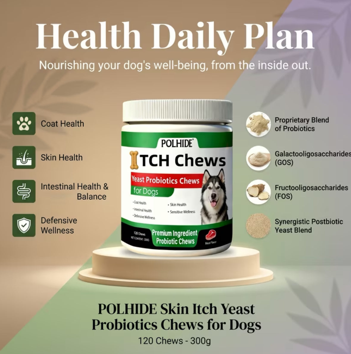 Heart-Shaped, 120 Grains Yeast Soft Probiotic Chews for Dogs