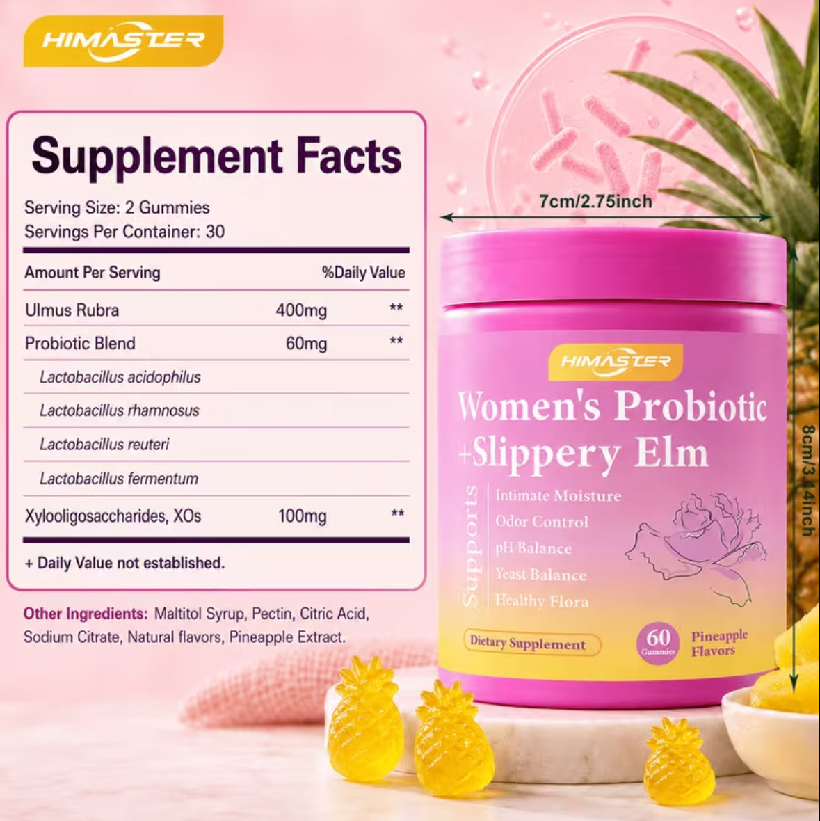 HIMASTER Probiotic Gummies for Women with Slippery Elm & Prebiotics