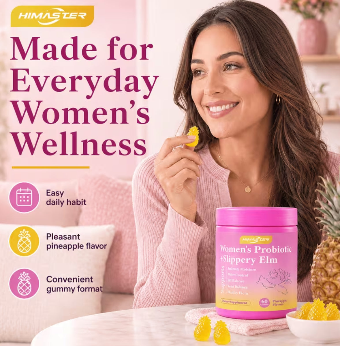 HIMASTER Probiotic Gummies for Women with Slippery Elm & Prebiotics